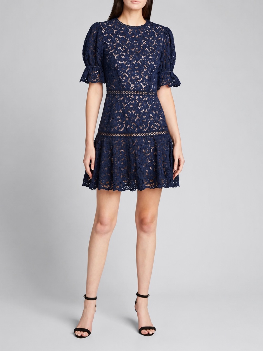 Jonathan Simkhai Puff-Sleeve Corded Lace Mini Dress Midnight Navy Size 4 NWOT